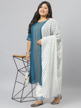 Stylum Women's Printed Cotton Straight Kurta Pant Dupatta Set (01F-TealBlueKPDSet) Thumbnail