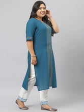 Stylum Women's Printed Cotton Straight Kurta Pant Dupatta Set (01F-TealBlueKPDSet) Thumbnail