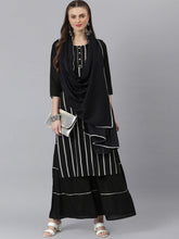 Stylum Women's Printed Rayon Straight Kurta Sharara Dupatta Set (BLACKSHARARASET) Thumbnail