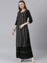 Stylum Women's Printed Rayon Straight Kurta Sharara Dupatta Set (BLACKSHARARASET) Thumbnail
