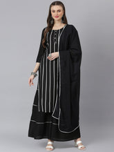Stylum Women's Printed Rayon Straight Kurta Sharara Dupatta Set (BLACKSHARARASET) Thumbnail