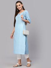 Stylum Women's Self Woven Striped Cotton Blend Straight Kurta (BLUEYASHI) Thumbnail