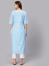 Stylum Women's Self Woven Striped Cotton Blend Straight Kurta (BLUEYASHI) Thumbnail