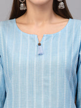 Stylum Women's Self Woven Striped Cotton Blend Straight Kurta (BLUEYASHI) Thumbnail