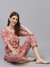 Stylum Women's Ikat Print Rayon Night Suit Set (BLUSHIKAT) Thumbnail