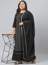 Stylum Women's  Printed Rayon Straight Kurta Sharara Dupatta Set (BlackSharara) Thumbnail