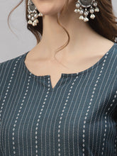 Stylum Women's Self Woven Striped Cotton Blend Straight Kurta (DAISYTEAL) Thumbnail
