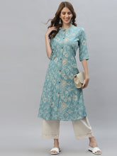 Stylum Women's Floral Print Rayon A-Line Kurta (FIONAAQUA) Thumbnail