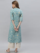 Stylum Women's Floral Print Rayon A-Line Kurta (FIONAAQUA) Thumbnail