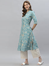 Stylum Women's Floral Print Rayon A-Line Kurta (FIONAAQUA) Thumbnail