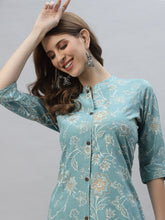 Stylum Women's Floral Print Rayon A-Line Kurta (FIONAAQUA) Thumbnail