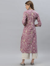 Stylum Women's Floral Print Rayon A-Line Kurta (FIONAMAUVE) Thumbnail