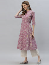 Stylum Women's Floral Print Rayon A-Line Kurta (FIONAMAUVE) Thumbnail