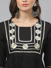 Stylum Women's Embellished Rayon Flared Kurta (FOGBLACK) Thumbnail