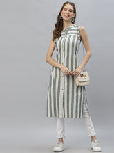 Stylum Women's Self Woven Striped Cotton Blend Straight Kurta (GERRY) Thumbnail