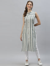 Stylum Women's Self Woven Striped Cotton Blend Straight Kurta (GERRY) Thumbnail