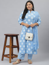 Stylum Women's Printed Cotton Straight Kurta Pant Dupatta Set (GreyKhadiKPD) Thumbnail