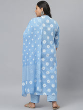 Stylum Women's Printed Cotton Straight Kurta Pant Dupatta Set (GreyKhadiKPD) Thumbnail