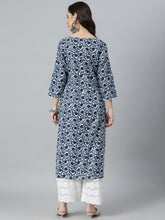 Stylum Women's Indigo Printed Cotton Slub Straight Kurta (INDIGOBIRD) Thumbnail