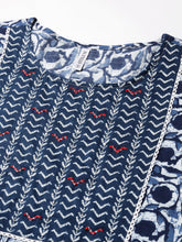 Stylum Women's Indigo Printed Cotton Slub Straight Kurta (INDIGOBIRD) Thumbnail