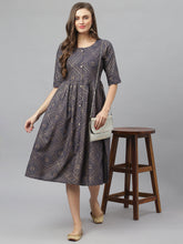 Stylum Women's Tribal Print Rayon Midi Flared Dress (JORDENNAVY) Thumbnail