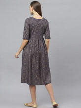 Stylum Women's Tribal Print Rayon Midi Flared Dress (JORDENNAVY) Thumbnail