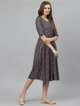 Stylum Women's Tribal Print Rayon Midi Flared Dress (JORDENNAVY) Thumbnail