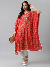 Stylum Women's Bandhani Print Rayon Kaftan Kurta (KAFT1RED) Thumbnail