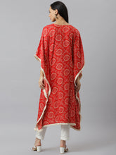 Stylum Women's Bandhani Print Rayon Kaftan Kurta (KAFT1RED) Thumbnail
