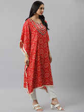 Stylum Women's Bandhani Print Rayon Kaftan Kurta (KAFT1RED) Thumbnail