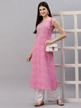 Stylum Women's Lehariya Printed Rayon A-Line Kurta (KANALPINK) Thumbnail