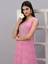 Stylum Women's Lehariya Printed Rayon A-Line Kurta (KANALPINK) Thumbnail