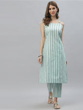 Stylum Women's Striped Cotton Blend Straight Kurta Pant Set (KELLYTURQ) Thumbnail