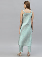 Stylum Women's Striped Cotton Blend Straight Kurta Pant Set (KELLYTURQ) Thumbnail