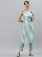 Stylum Women's Striped Cotton Blend Straight Kurta Pant Set (KELLYTURQ) Thumbnail