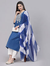 Stylum Women's Embroidered Cotton Blend Straight Kurta Pant Dupatta Set (KPDALTOZ) Thumbnail