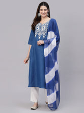 Stylum Women's Embroidered Cotton Blend Straight Kurta Pant Dupatta Set (KPDALTOZ) Thumbnail