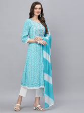 Stylum Women's Bandhej Printed & Embroidered Anarkali Kurta Pant Dupatta Set (KPDCLOUDY) Thumbnail