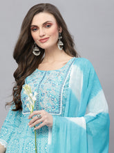 Stylum Women's Bandhej Printed & Embroidered Anarkali Kurta Pant Dupatta Set (KPDCLOUDY) Thumbnail