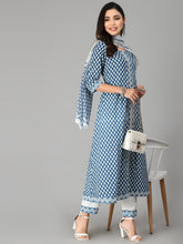 Stylum Women's Printed Cotton Flared Kurta Pant Dupatta Set (KPDGUMPBLUE) Thumbnail