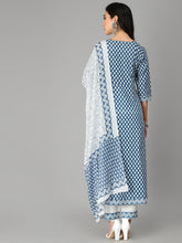 Stylum Women's Printed Cotton Flared Kurta Pant Dupatta Set (KPDGUMPBLUE) Thumbnail