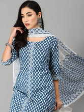 Stylum Women's Printed Cotton Flared Kurta Pant Dupatta Set (KPDGUMPBLUE) Thumbnail