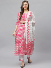 Stylum Women's Printed Cotton Flared Kurta Pant Dupatta Set (KPDGUMPPINK) Thumbnail