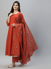 Stylum Women's Floral Printed Cotton Anarkali Kurta Palazzo Dupatta Set (KPDORANGELUREX) Thumbnail