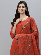 Stylum Women's Floral Printed Cotton Anarkali Kurta Palazzo Dupatta Set (KPDORANGELUREX) Thumbnail