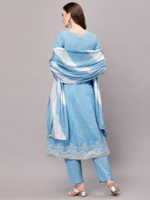 Stylum Women's Printed & Embroidered Cotton Anarkali Kurta Pant Dupatta Set (KPDSKYSTAR) Thumbnail