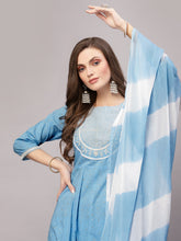 Stylum Women's Printed & Embroidered Cotton Anarkali Kurta Pant Dupatta Set (KPDSKYSTAR) Thumbnail