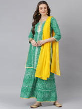 Stylum Women's Bandhani Print Cotton Straight Kurta Sharara Dupatta Set (KSDBANDHEJGRN) Thumbnail