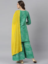 Stylum Women's Bandhani Print Cotton Straight Kurta Sharara Dupatta Set (KSDBANDHEJGRN) Thumbnail