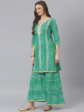 Stylum Women's Bandhani Print Cotton Straight Kurta Sharara Dupatta Set (KSDBANDHEJGRN) Thumbnail